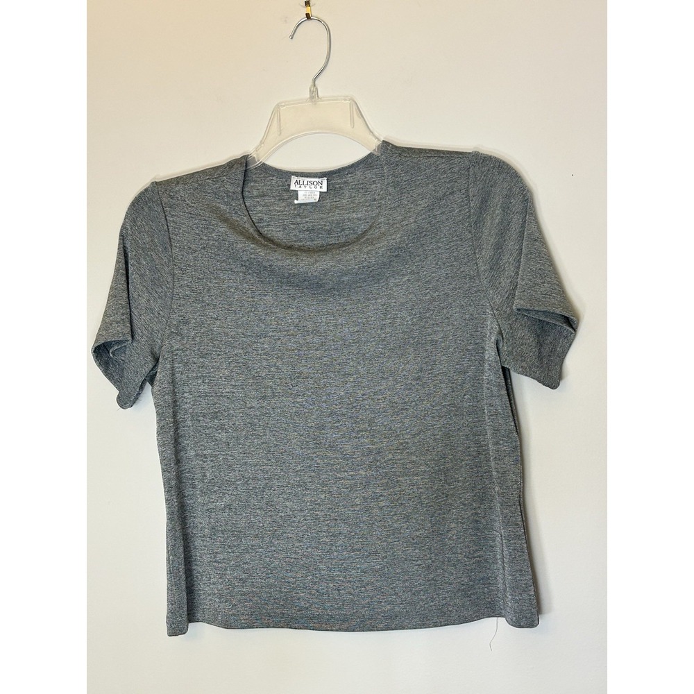 Vintage Allison Taylor Women's L Gray Short Sleeve Shirt Nylon Blend